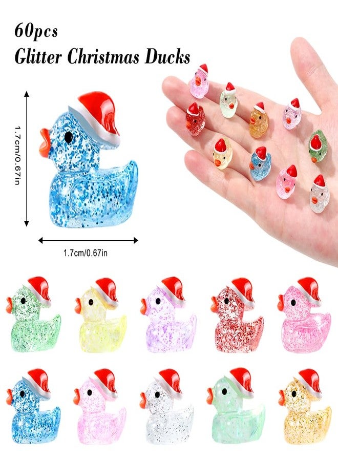 DULEFUN Christmas Mini Glitter Ducks 60pcs Colorful Tiny Small Little Resin Ducks to Hide Plastic Miniatures Duck Figures for Xmas Goodie Bag Fillers Party Favors Decorations - Image 2